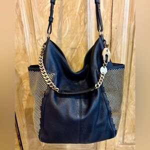 Jimmy Choo Anna Black Leather, Gold Studded Hobo